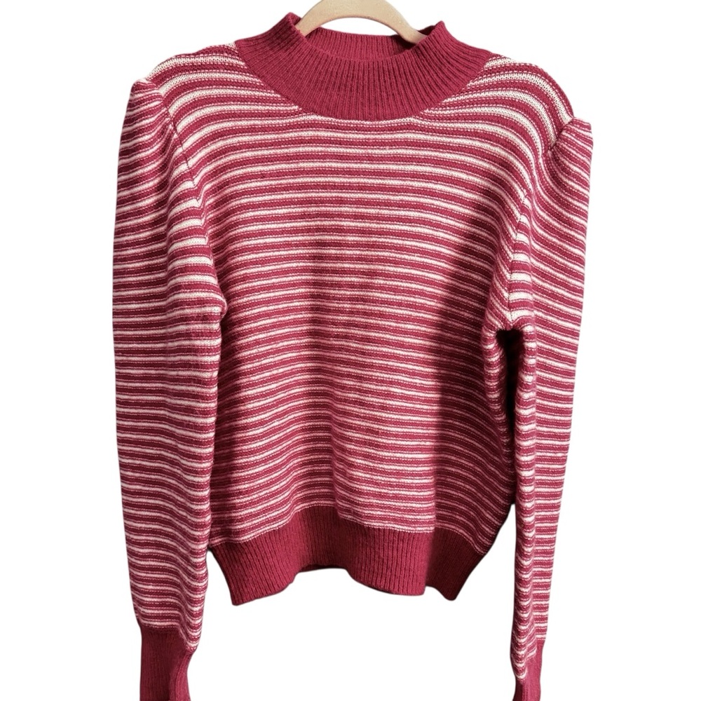 Strut and Bolt New hot pink striped fuzzy sweater size large mock neck girly
